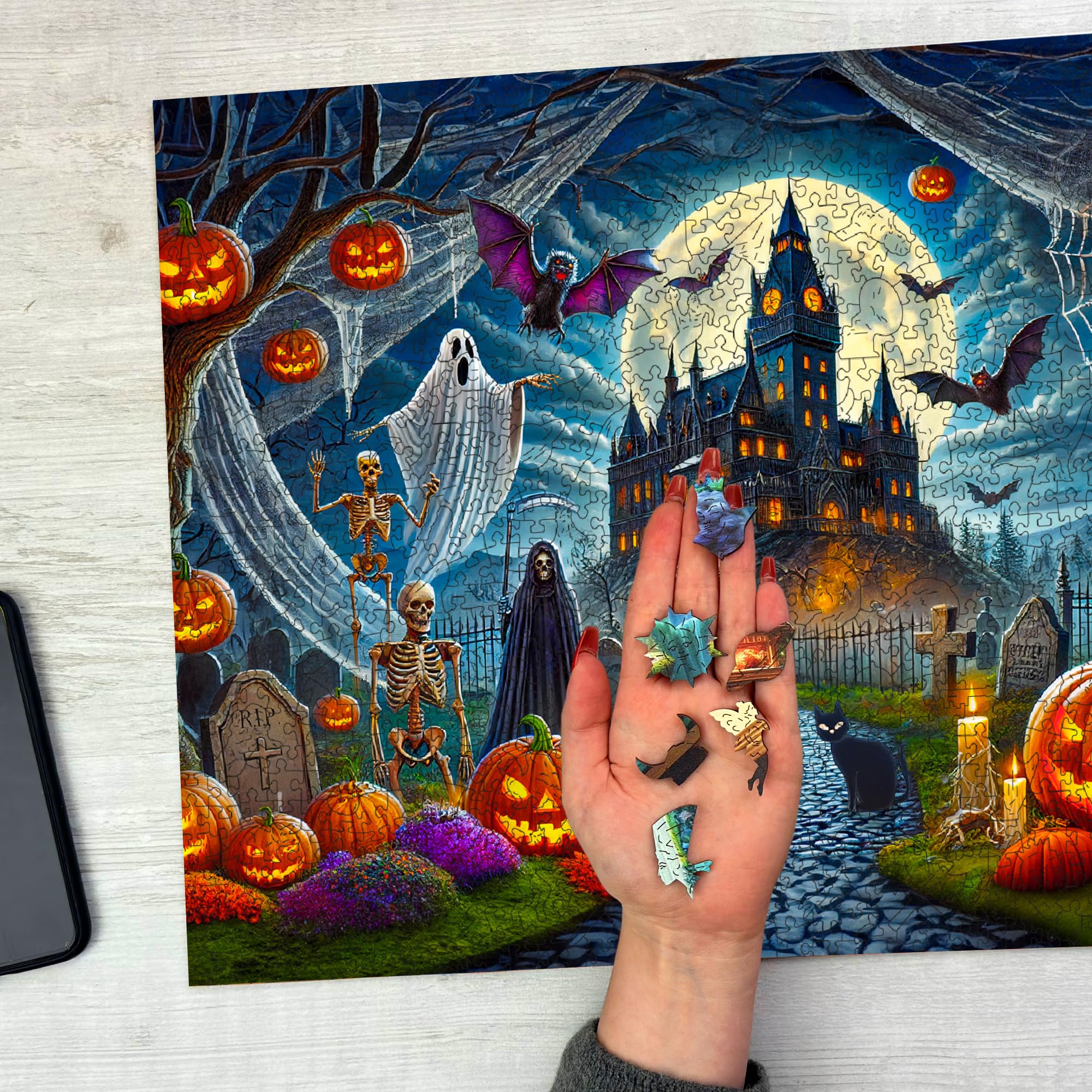 WOODEN.CITY Puzzle d'Halloween en bois 1000 pièces | 54 x 39,4 cm | Fabriqué en UE