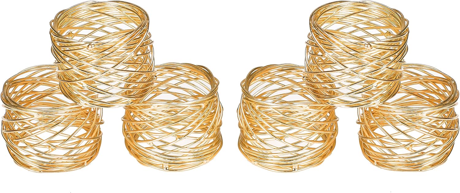 Set of 6 Gold Round Mesh Napkin Rings, Hand Made by Skilled artisans - Perfect for Parties, Any Events, Regular Home Use, Family Dinners, Holidays : Home & Kitchen