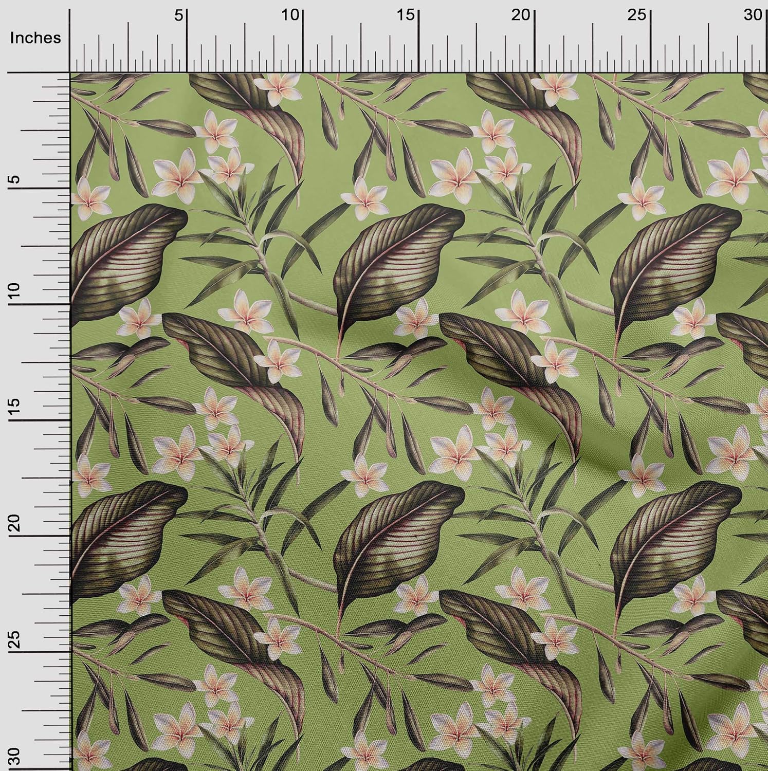 oneOone Polyester Spandex Light Green Fabric Floral & Leaves Tropical DIY Clothing Quilting Fabric Print Fabric by Yard 56 Inch Wide