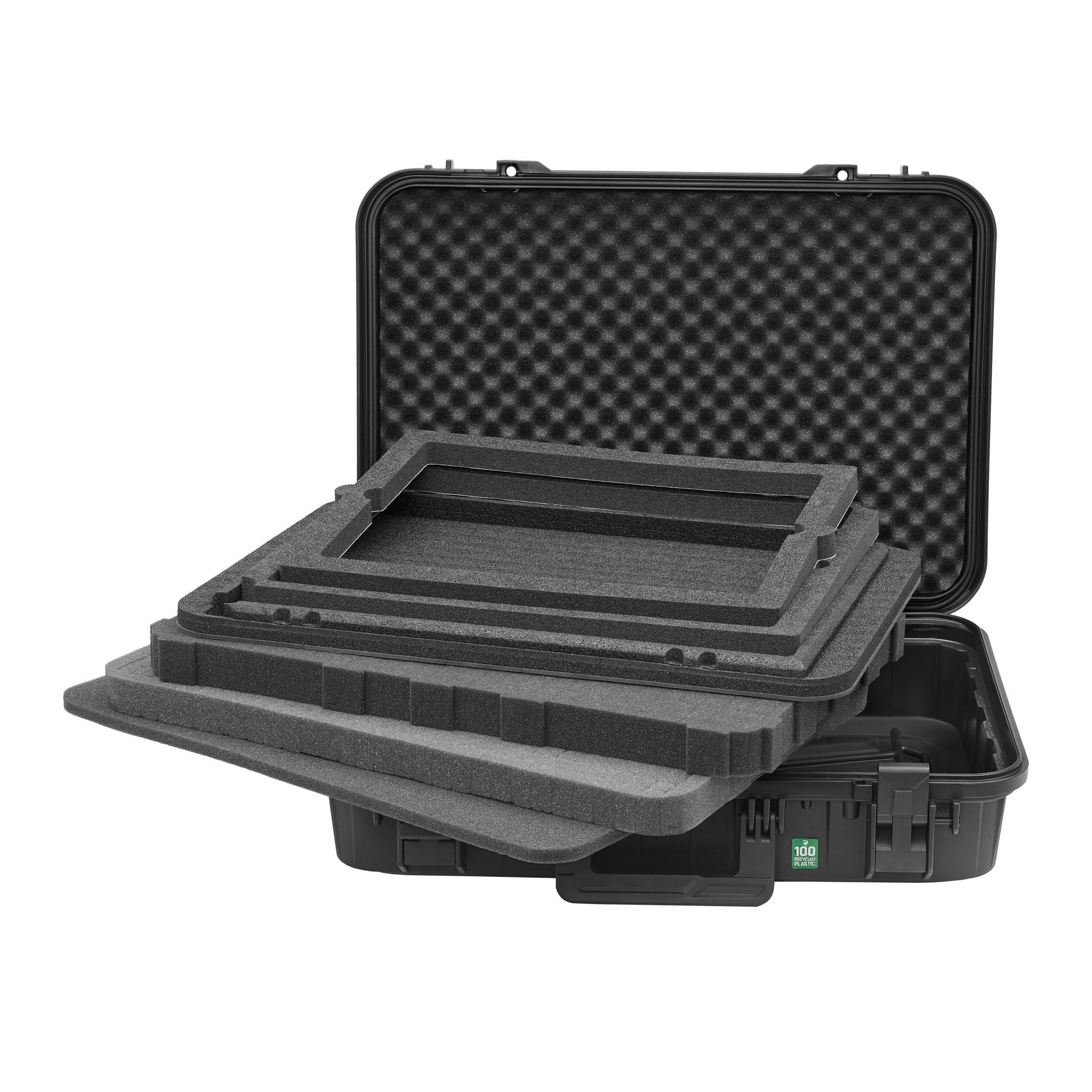 TOMcase Custodia per laptop da gioco e notebook da 16" a 18" e accessori – Custodia rigida impermeabile ECO con schiuma cubo e supporto per laptop 3 in 1, ideale per giochi e uso esterno (L)