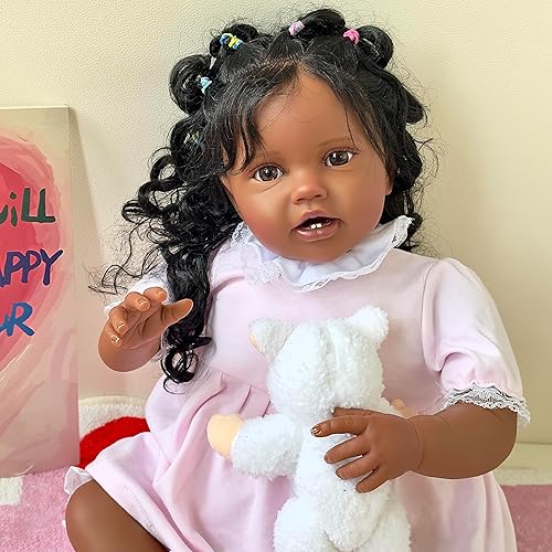Miniatura 5 de iCradle Muñecas de bebé Reborn de la vida real, de 24 pulgadas, de vinilo de silicona, realistas, muñecas de bebé afroamericanas, muñecas de bebé
