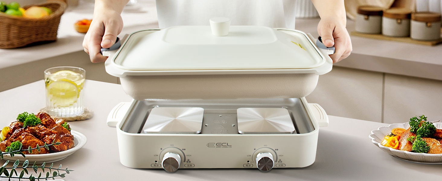 ホットプレート 1200W セパレートホットプレート 夫々温度調整 ECL Amazon | ホットプレート 焼肉プレート グリル鍋 1200W