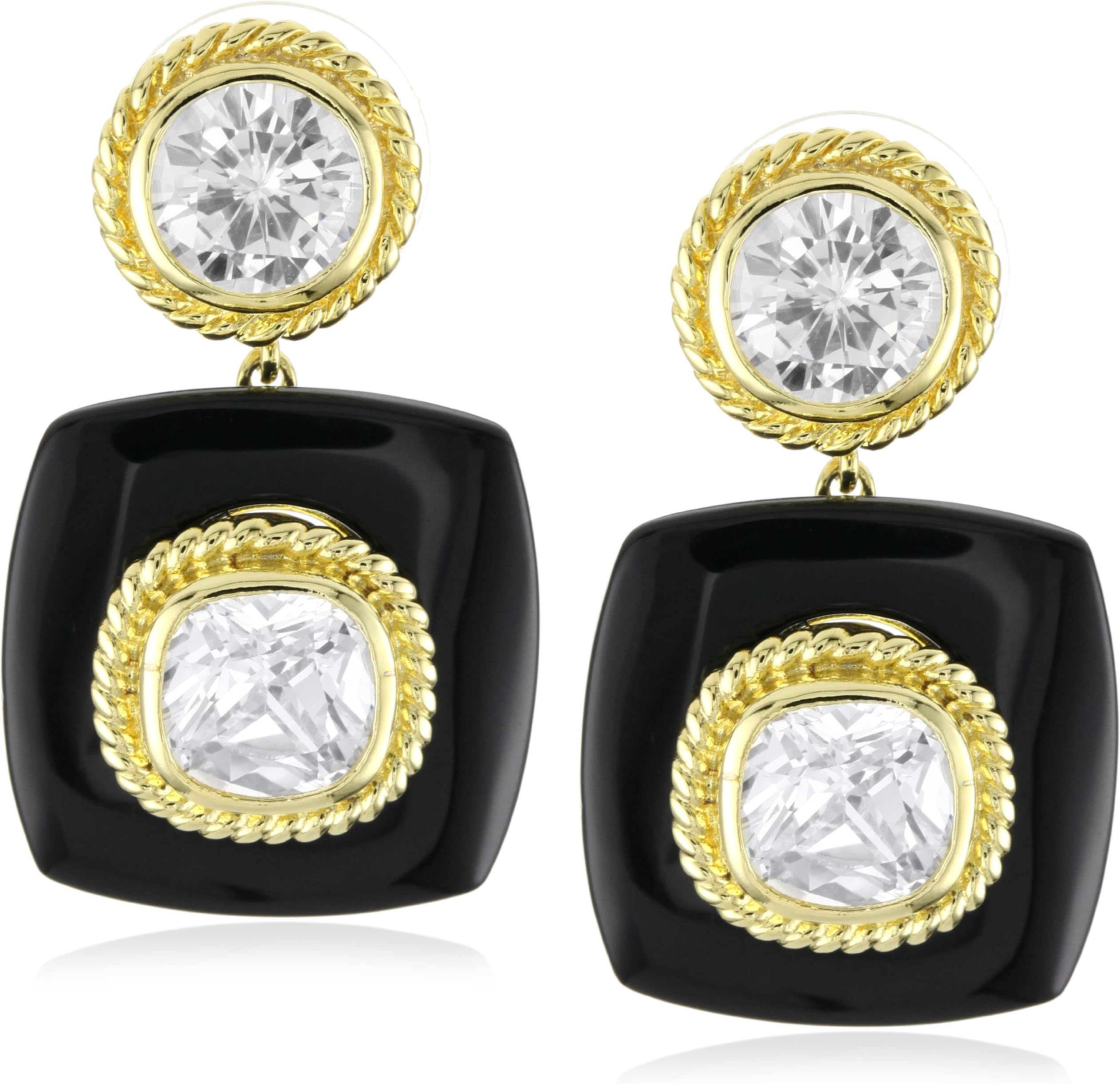 CZ by Kenneth Jay Lane"Trend Cubic Zirconia" Gold-Plated Onyx Tile and Large Bezel Earrings, 6 CTTW