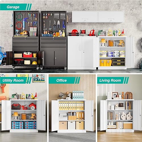 Miniatura 3 de SISESOL 36 inch Storage Cabinet with Doors and Shelves,White Metal Storage Cabinet,Small Locking Metal Cabinets,Short Steel Counter Cabinets with