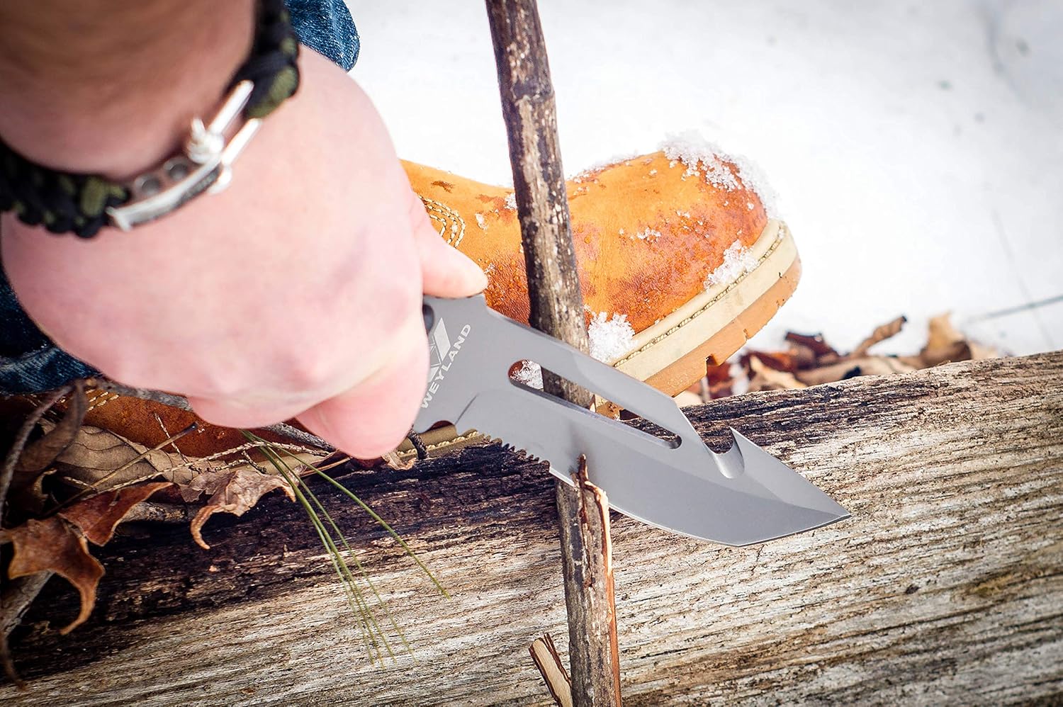 WEYLAND Survival Knife with Sheath - Hunting Knife and Outdoor, Hiking or Camping Knife, Fixed Blade Full Tang Military Knife for Army, USMC, Scout Cuchillos Militares Men/ Boy Scout, Carry on Belt : Sports & Outdoors