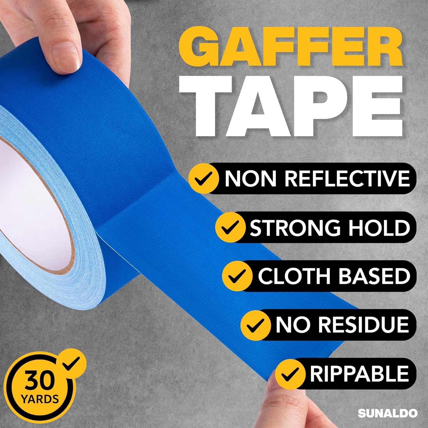 Gaffers Tape Heavy Duty, Easy to Rip, Residue-Free Professional Grade Floor Tape for Electrical Cords, Matte Finish Non Reflective, Weather Resistant (3, Blue, 2" x 30 Yards)