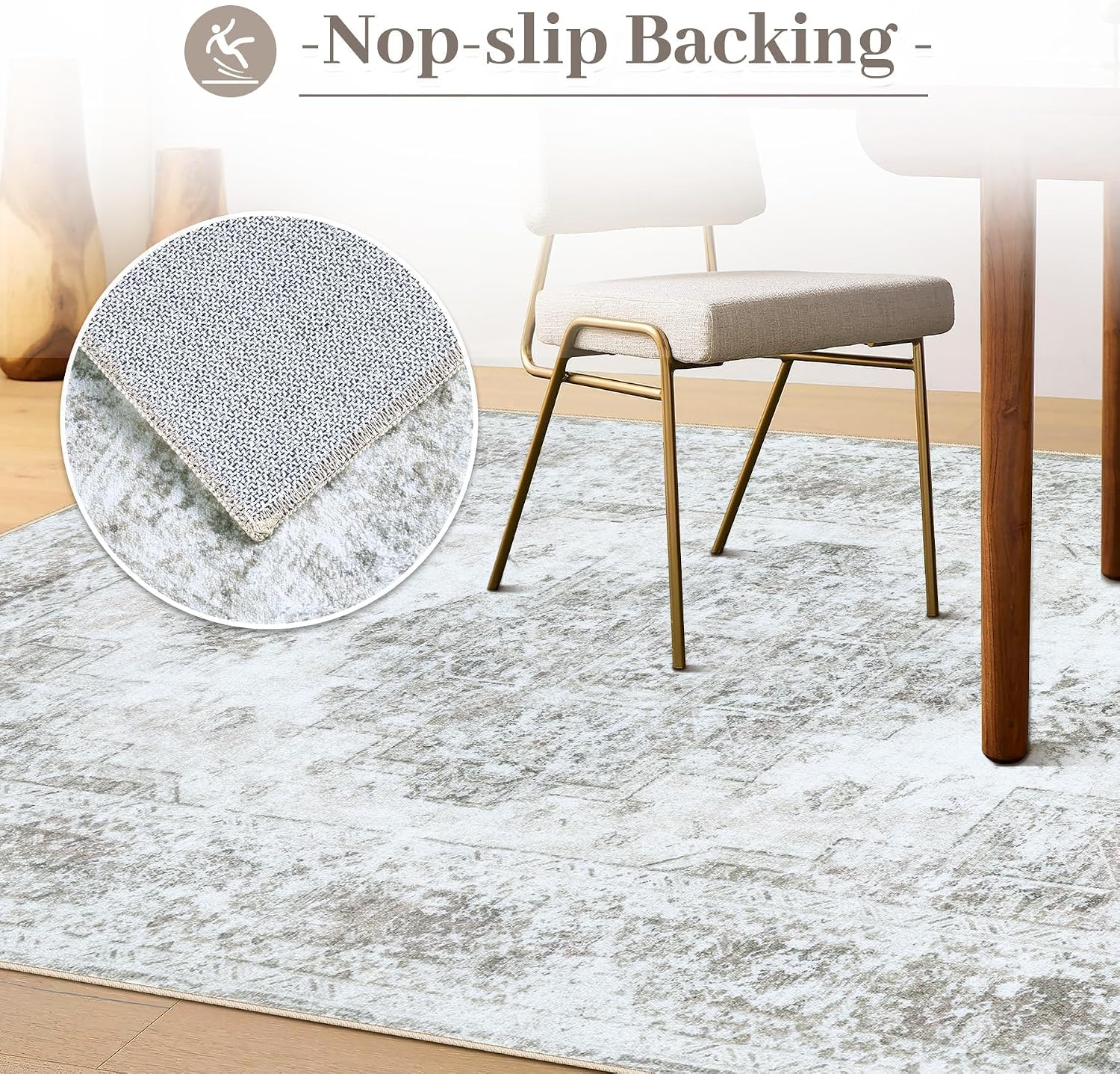XLUEZ Area Rug 5x7 Living Room Rug, Machine Washable Vintage Distressed Medallion Rug Non-Slip Soft Low Pile Large Indoor Rugs for Bedroom Kitchen Dining Room Office(Taupe,5'x7') thumbnail