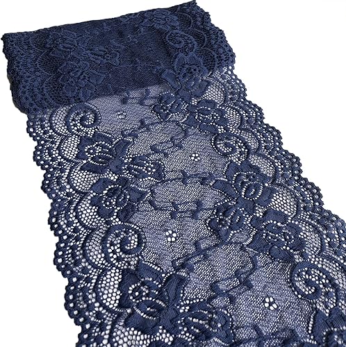 Miniatura 3 de LaceRealm - Tela elástica de encaje elástico floral de 7 pulgadas de ancho para ropa y suministros de manualidades, 5 yardas (7018 marfil)