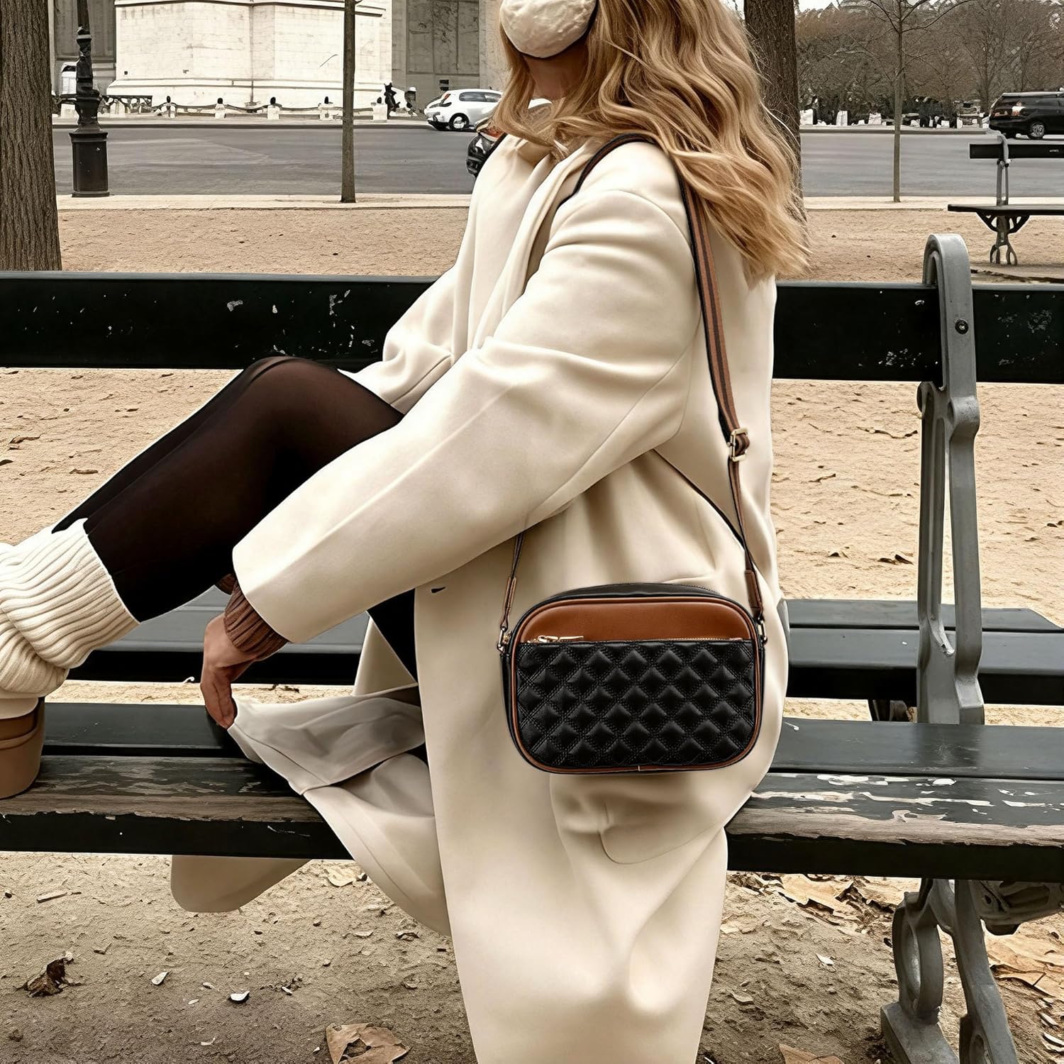 Quilted Crossbody Bags for Women PU Leather Crossbody Purses Small Shoulder Handbags with Guitar Wide Strap - Image 3