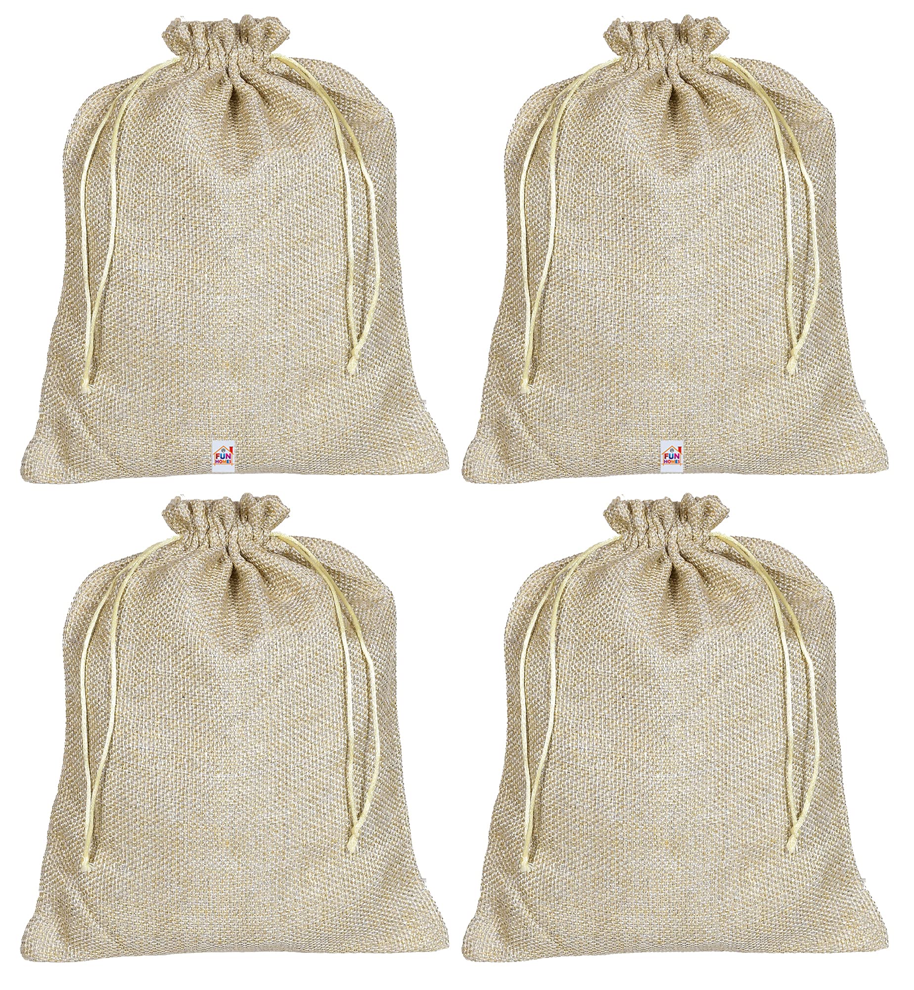 Fun Homes Jute Small Size Potli Gift Bags Wedding Hessian Jute Small Size Bags Linen Jewelry Pouches with Drawstring for Birthday, Party, Wedding Favors-Pack of 4 (Gold) (HS_36_FUNHOMES019516)