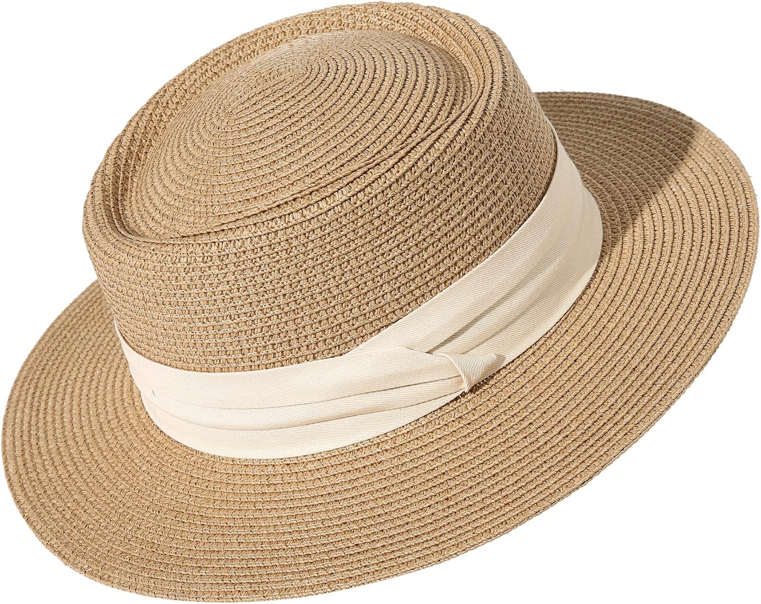 Lanzom UPF50+ Women Wide Brim Straw Panama Sun Hat Boater Summer Beach Sun Hat - Image 3
