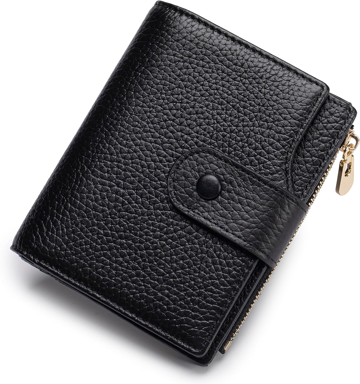 Genuine Leather Wallets for Women RFID Blocking Bifold with Zipper Pocket, 2 ID Windows, 18 Card Slots, Black