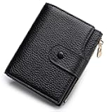 Genuine Leather Wallets for Women RFID Blocking Bifold with Zipper Pocket, 2 ID Windows, 18 Card Slots, Black
