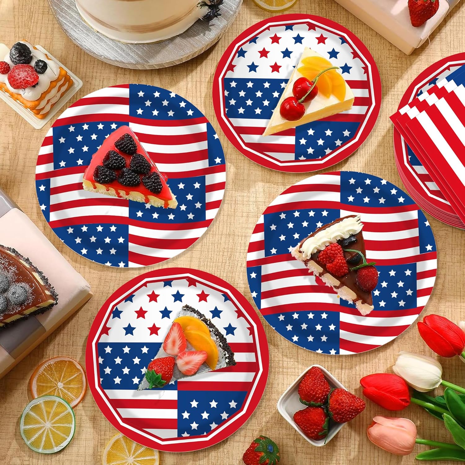 CC HOME American Flag 4th Of July Birthday Paper Plates Napkins National Day Disposable Tableware Set Party Supplies Election Day Theme Dinnerware Sets Serves 24 Guests for Party Plates Napkins 88PCS
