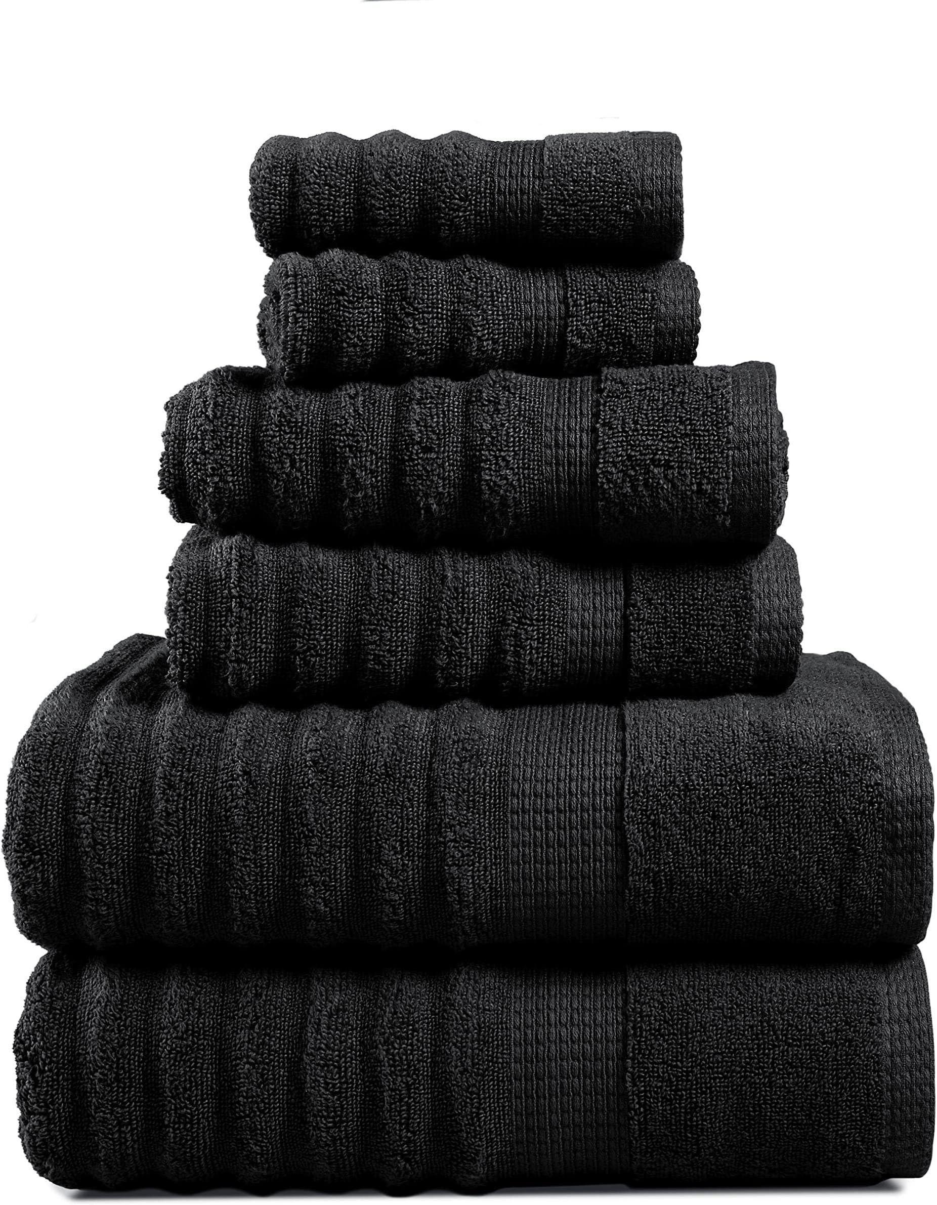 LANE LINEN Zero Twist Cotton Bath Towels - 6 Piece Set - Super Soft, Hotel Quality - 2 Bath, 2 Washcloth, 2 Hand Towels for Bathroom - Classy Look, Gentle on Skin, Ideal for Spa & Daily Use - Black