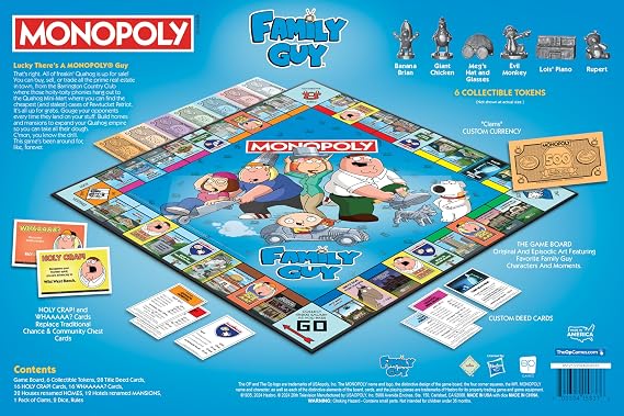 Monopoly: Family Guy Board Game, Featuring Banana Brian, Giant Chicken, Rupert and More, Buy, Sell, Trade Quahogs Locations from McBurgertown to Wild West Ranch, Officially Licensed Family Guy Game