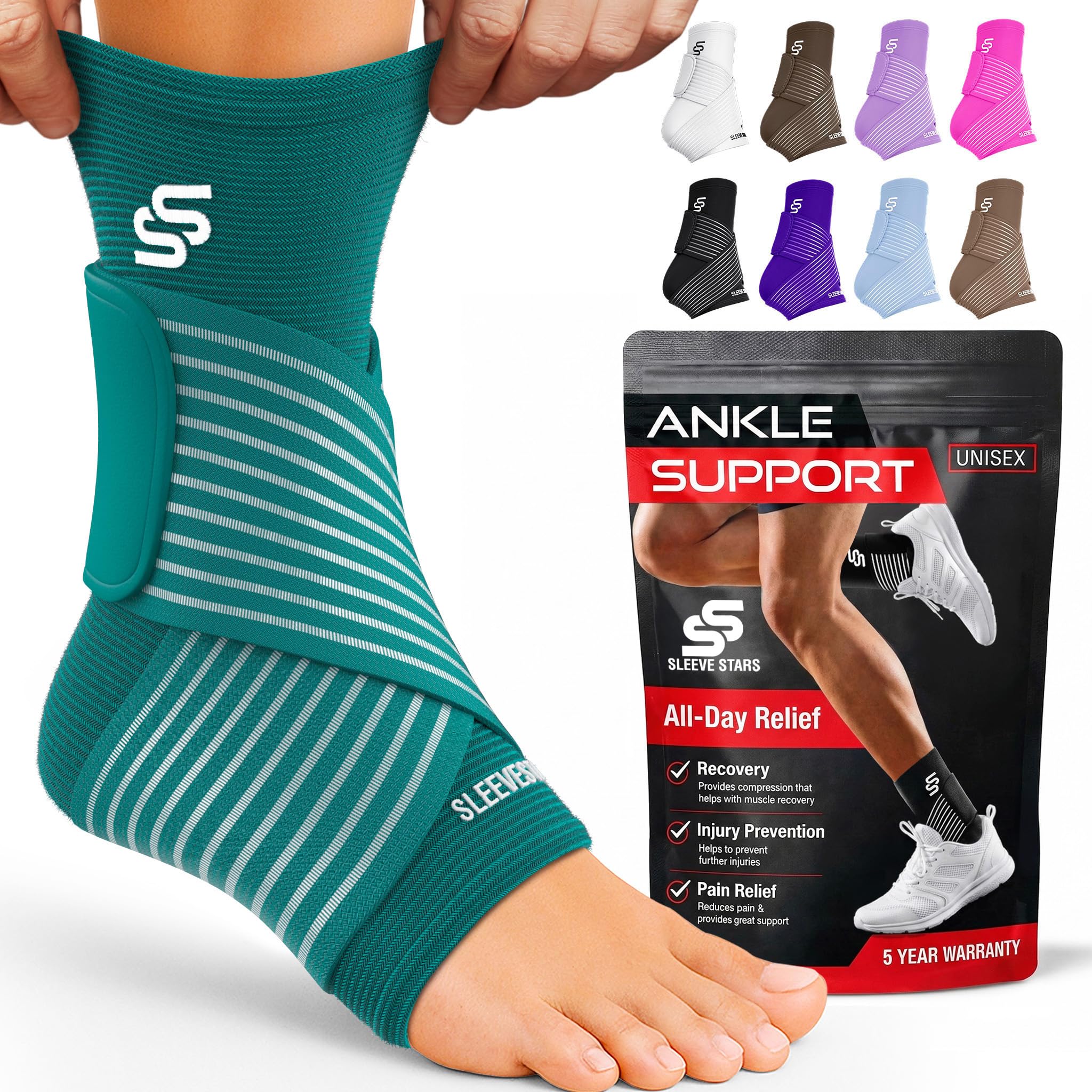 Sleeve Stars Ankle Brace Men &amp; Women Support (Single/M:10"-12"/Turquoise)
