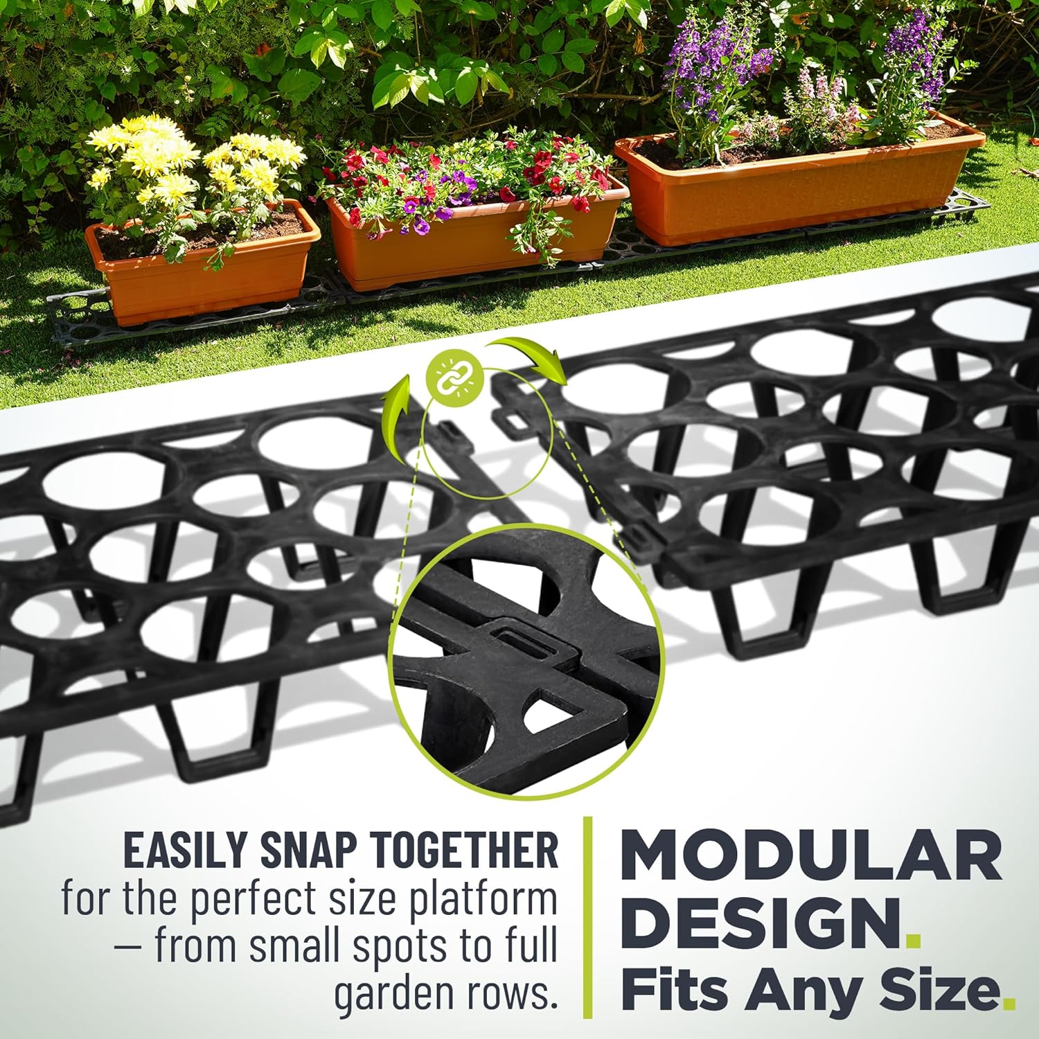 Plant Stand Outdoor – Modular Plant Riser 5 Pack for Pots, Planters & Grow Bags | Heavy-Duty UV-Resistant Elevated Pot Stand for Drainage, Airflow, Root Health & Cleaner Patios – 19.7x7.5x2.4 in (Black)