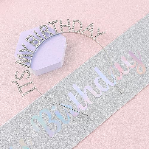 Miniatura 5 de BAHABY Coronas de cumpleaños para mujer, juego de banda y diadema de cumpleaños, banda y tiara de cumpleaños de princesa, regalos de cumpleaños para