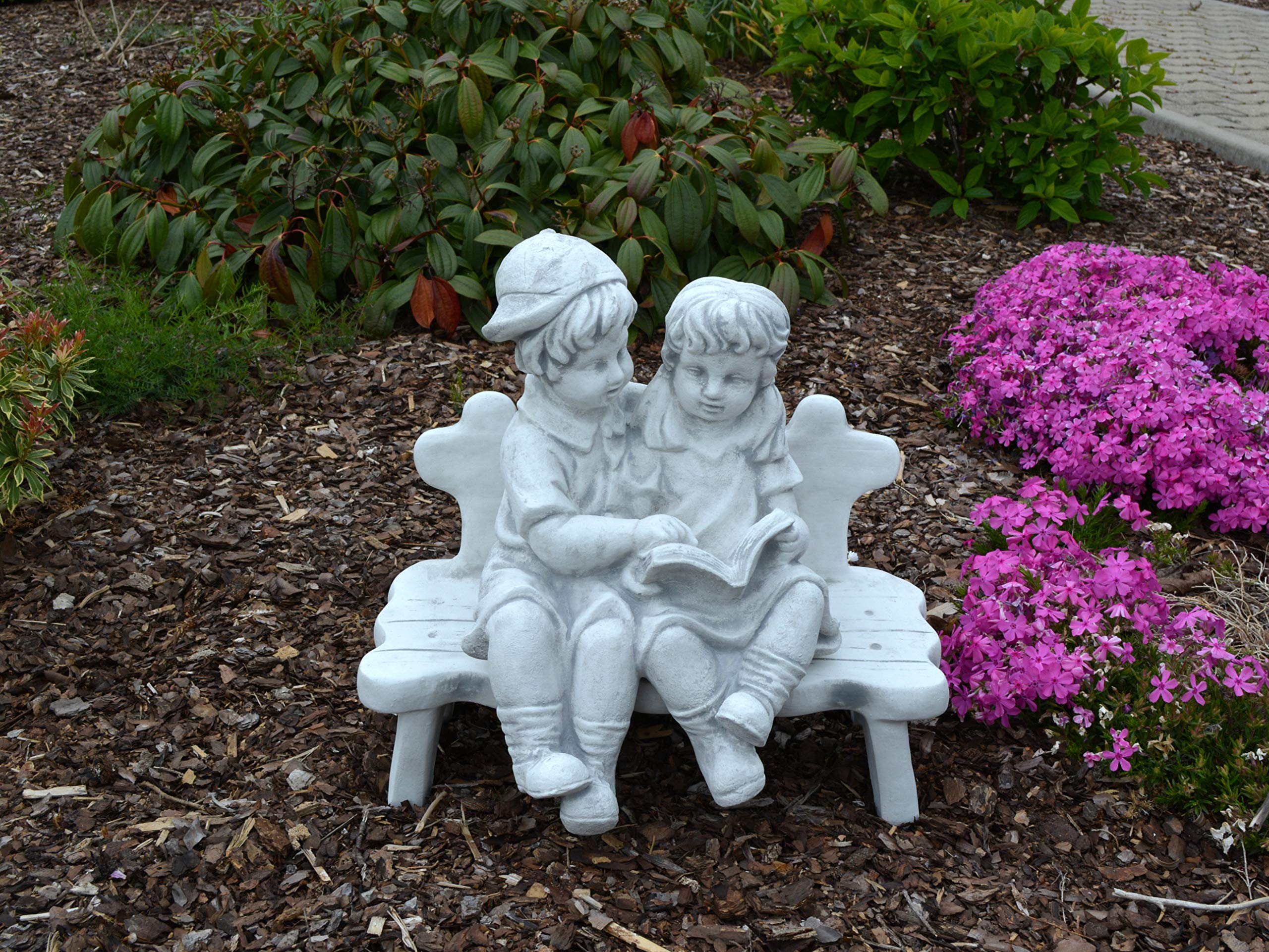 gartendekoparadies.de Figure de Pierre Massive garçon avec Fille sur Un Banc décoration de Jardin en Pierre reconstituée, résistant au Gel