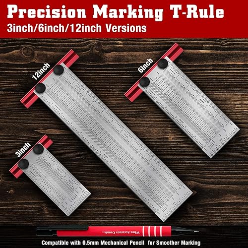 Miniatura 4 de T-Rule, marcado de precisión T-Rule, herramientas de precisión para carpintería T-cuadrado, calibre de escritura de posicionamiento de acero