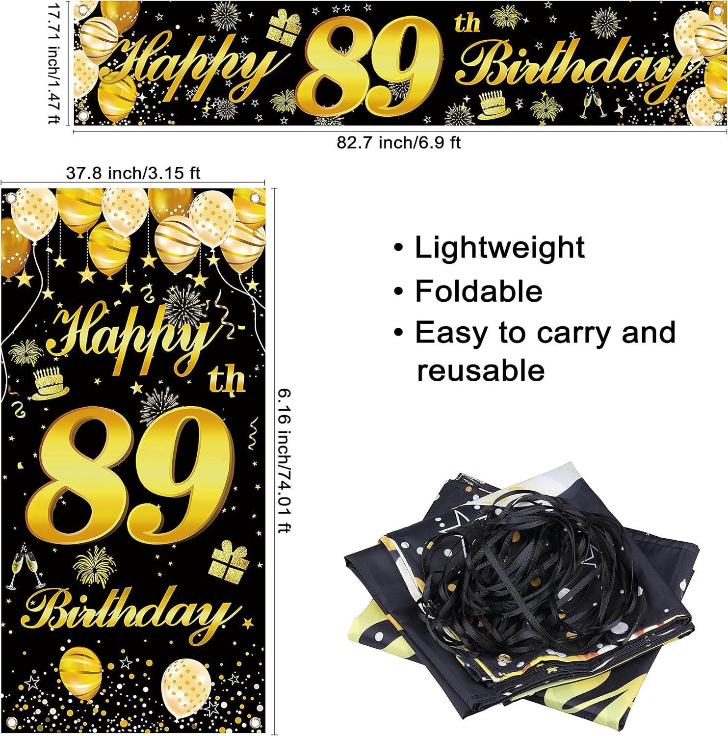 Lheaggik Happy 89th Birthday Banner, Red Black Happy Birthday Party Decorations For Men Women 89 Year Old Birthday Supplies Backdrop D Cor 6x4 Ft
