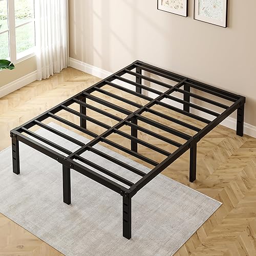 Marco de cama Queen, cama tamaño Queen - Marco de cama de metal Queen y marco de cama de plataforma Queen, no necesita somier, incluye cama tamaño