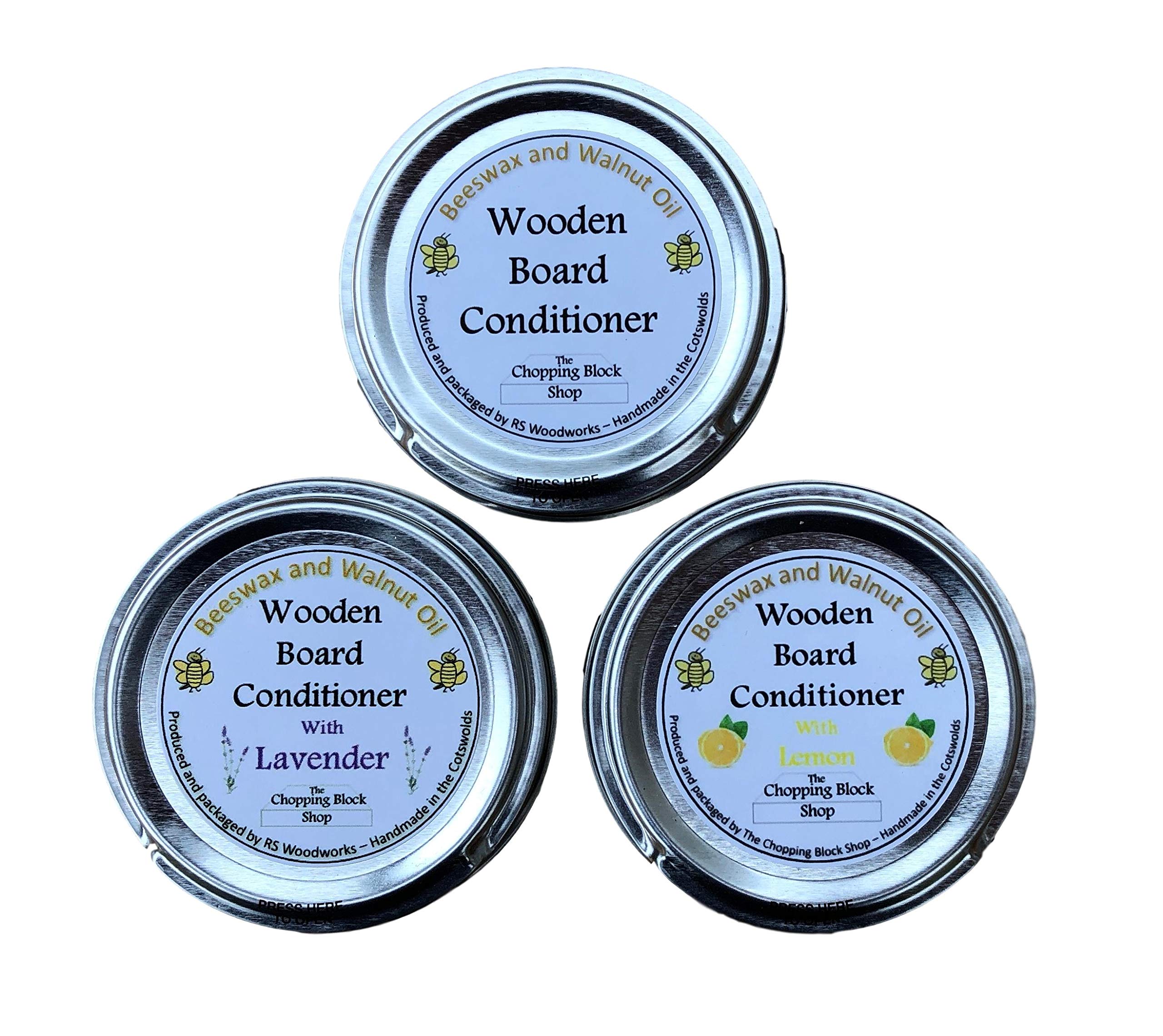 The Chopping Block Shop Lavender Beeswax And Walnut Oil Board Conditioner Triple Pack - Natural, And Lemon