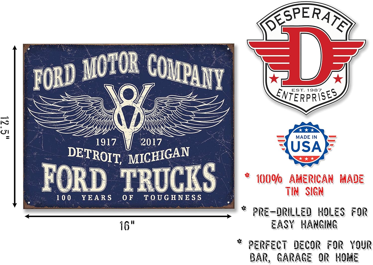 Desperate Enterprises Ford Trucks - 100 Years Tin Sign, 16" W x 12.5" H : Home & Kitchen
