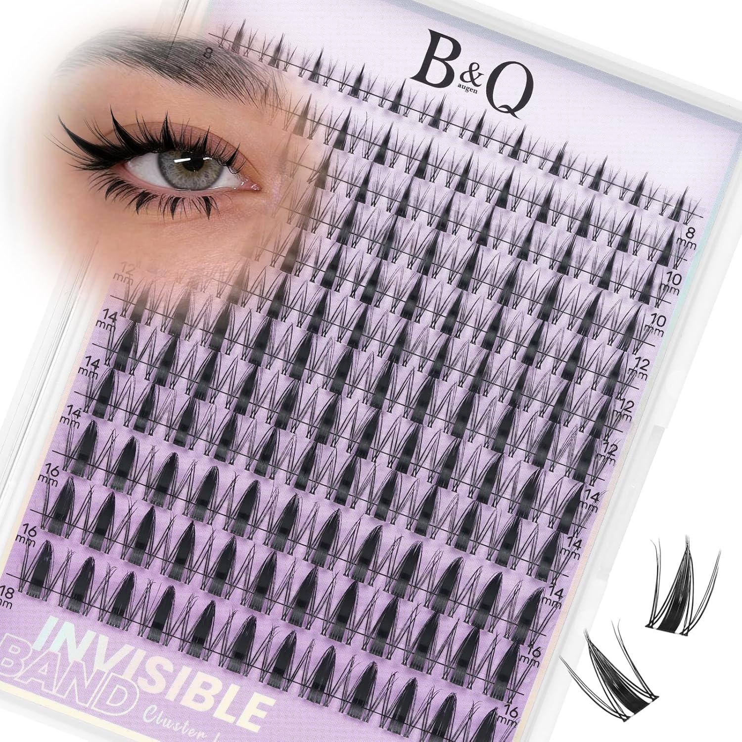 B&Qaugen B&Q Fairy Lash Clusters - DIY Lash Extension at Home Beginner-Friendly Manga Lashes, 144pcs Eyelash Clusters with 0.3mm Invisible Band & Waterproof, Salon Look for Daily Work & Parties （Fairy 8-18mm）