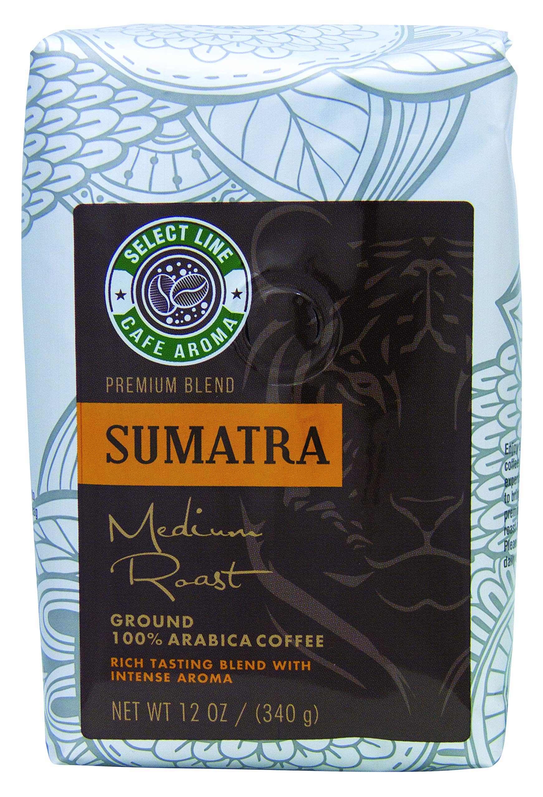 Aroma Select Sumatra Blend, Ground Arabica Coffee, Medium Dark Roast, Latte-Ready & Brew-Flexible, Enjoy Hot Or Iced, 12 Ounce (2 Pack)