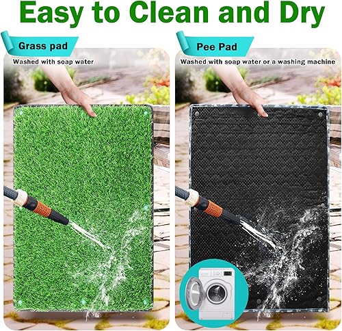 Miniatura 16 de Tapete de césped para perro con almohadilla para orina de 20 x 25 pulgadas, caja de arena para perros pequeños, césped artificial para interiores