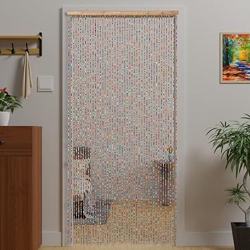 Bamboo Beaded Curtain for Doorways Handmade Door Beads Boho Beaded Room Doorway Curtain Natural Wood Divider for Closet Entrance Window Decor (Rainbow, 90190cm/3575in)