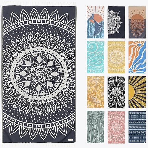 Miniatura 18 de FESHKA Toalla de Playa Turca Sin Arena (37 x 67 pulgadas) Toalla de Baño de Secado Rápido, Manta de Playa de Gran Tamaño, Ligera para Viajes - Hecha