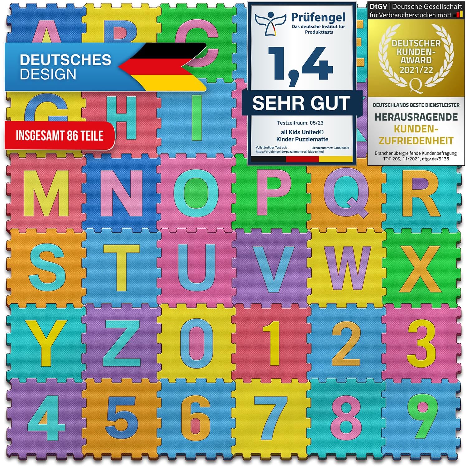 all kids United® Kids Puzzle Mat - Kids Carpet Play Carpet Harmless Play Mat EVA Foam Mat (XXL - Numbers & Letters)
