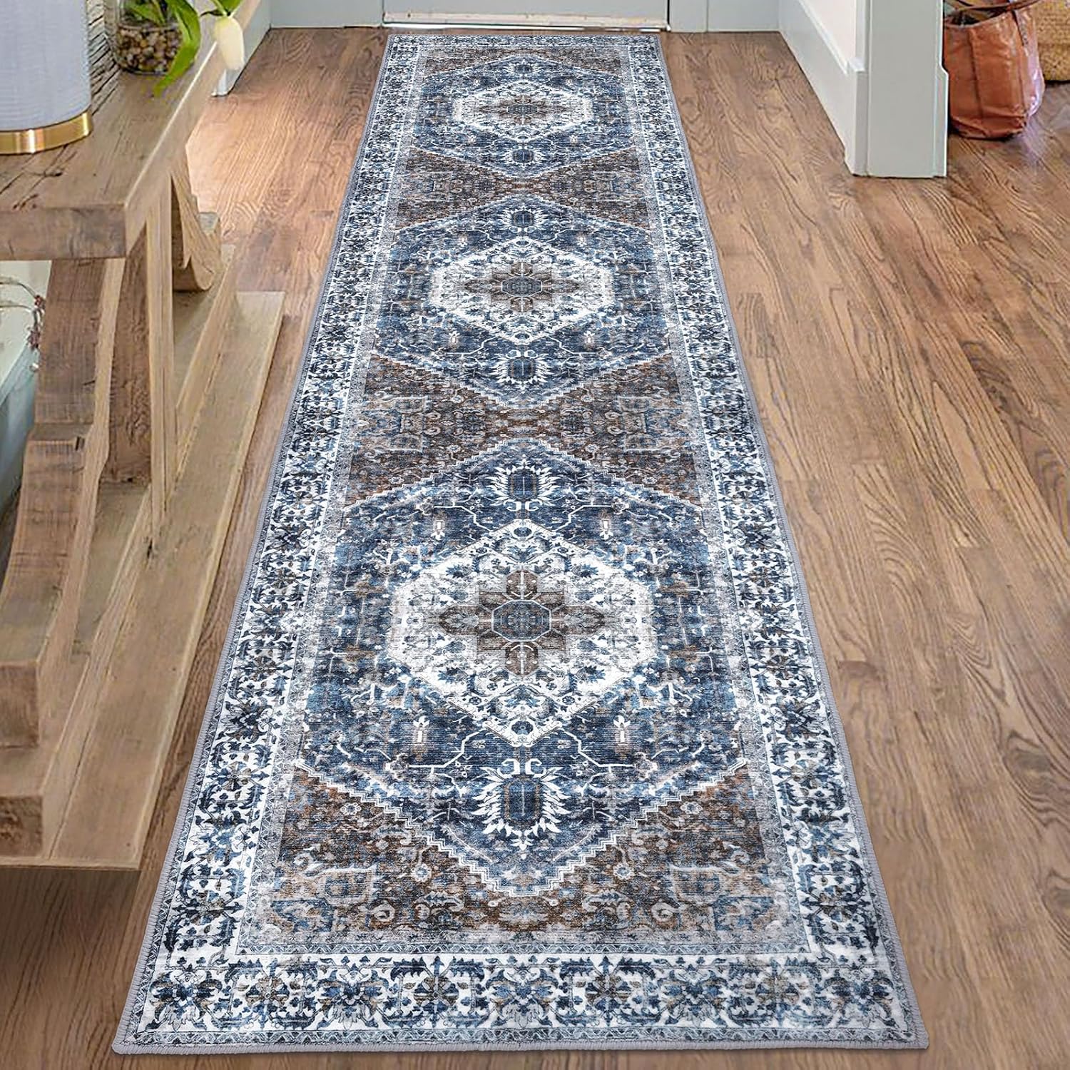 KOZYFLY - Alfombra de 2 x 8 pies, lavable, antideslizante, bohemia y de lana sintética, para pasillo, cocina, colocar junto a la cama, entrada,