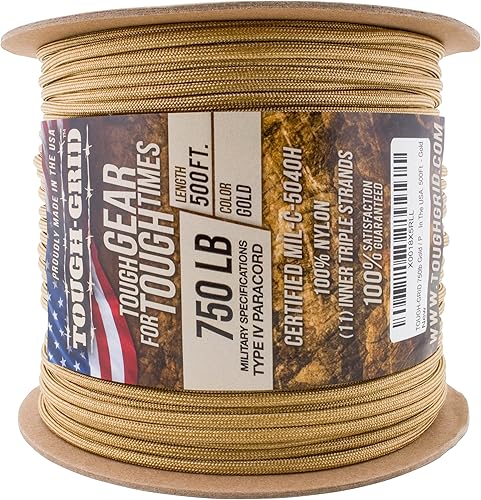 Miniatura 106 de TOUGH-GRID - Cuerda paracaídas de 340 kg, cuerda paracaídas 100% nailon Mil-Spec tipo IV utilizada por el ejército de Estados Unidos, ideal