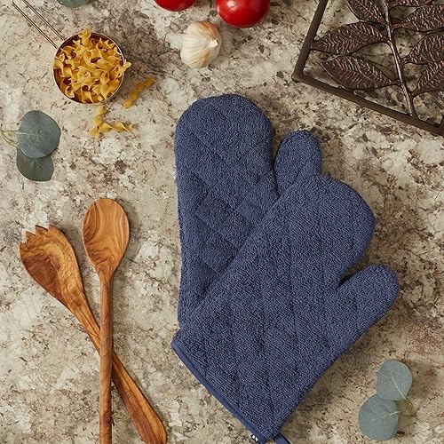 Miniatura 3 de DII Basic Terry Collection - Guante de horno acolchado 100% algodón, color azul francés, 2 unidades
