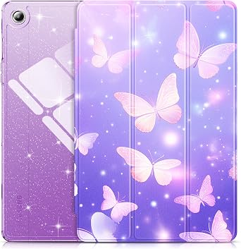 INFILAND Case for Samsung Galaxy Tab A9+ Plus 11 inch Case 2023, Glitter Tablet Protective Cover with Sparkly Clear Back for Girls Kids Purple Flutter, Galaxy Tab A9 Plus