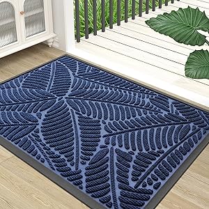 Colorxy Waterproof Doormat, Sturdy Natural Rubber Front Indoor Mat, Non Slip Low Profile Indoor Outdoor Door Mats, Stain and Fade Resistant Floor Mat, Easy Clean Patio Entrance Mat, 48''x32'', Navy