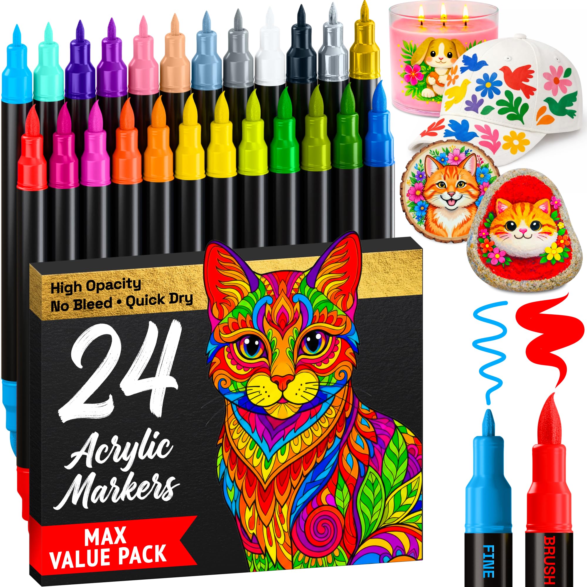 ARTISTRO 24 Acrylic Dual-Tip Glass Marker Pens for Wine Glasses