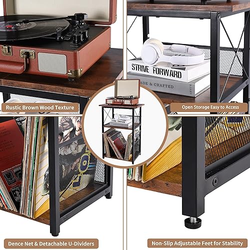 Miniatura 7 de Soporte para tocadiscos de 3 niveles con almacenamiento de vinilo de hasta 100 álbumes, estante de mesa para tocadiscos para discos de vinilo, mesa