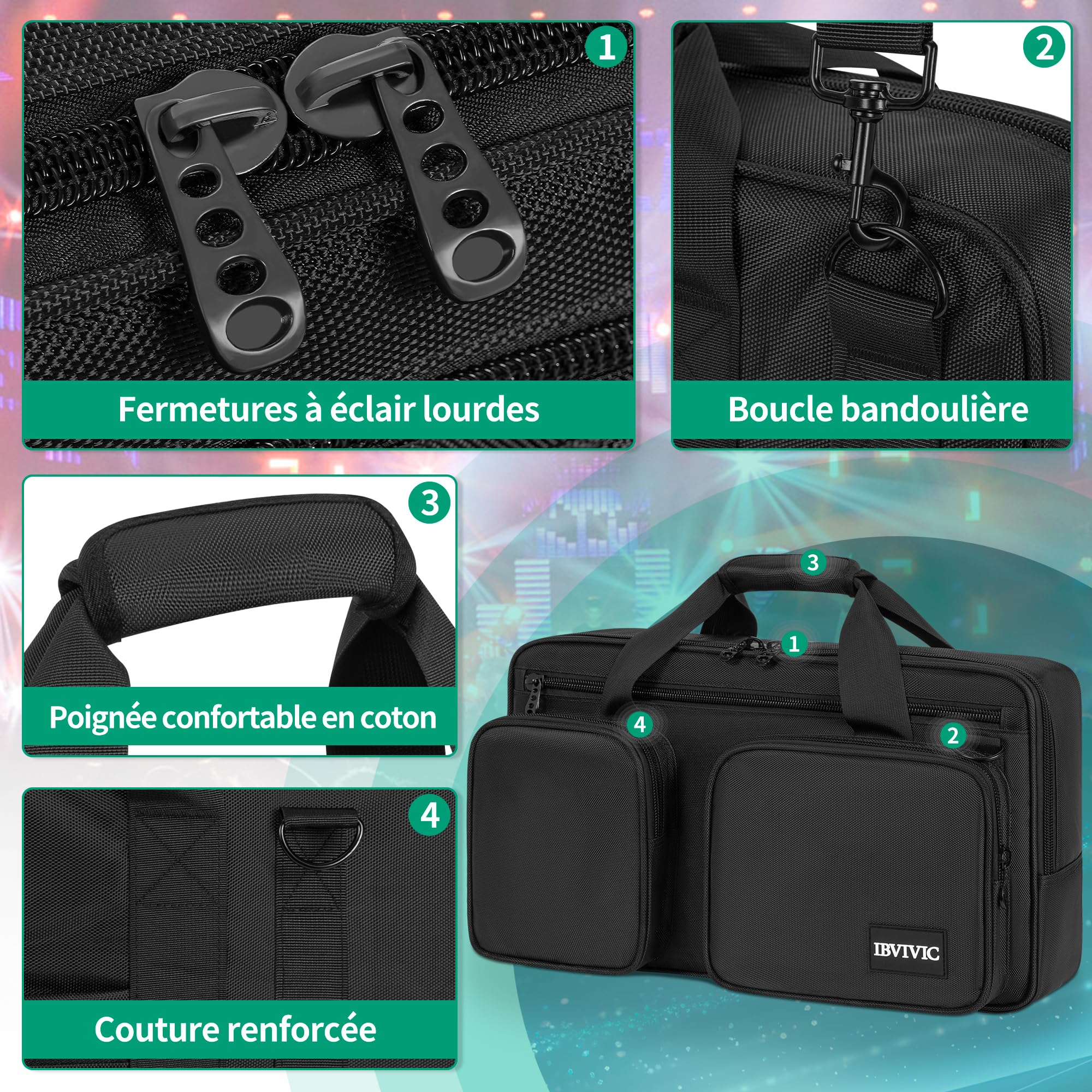 OUUTMEE Sac Contrôleur DJ, Sac de Transport pour Contrôleur DJ, Housse de Protection DJ avec Bandoulières, Compatible avec Pioneer DDJ 200, DDJ 400, FLX4, DDJ-SB2 3. (52 X 30 X 10CM)