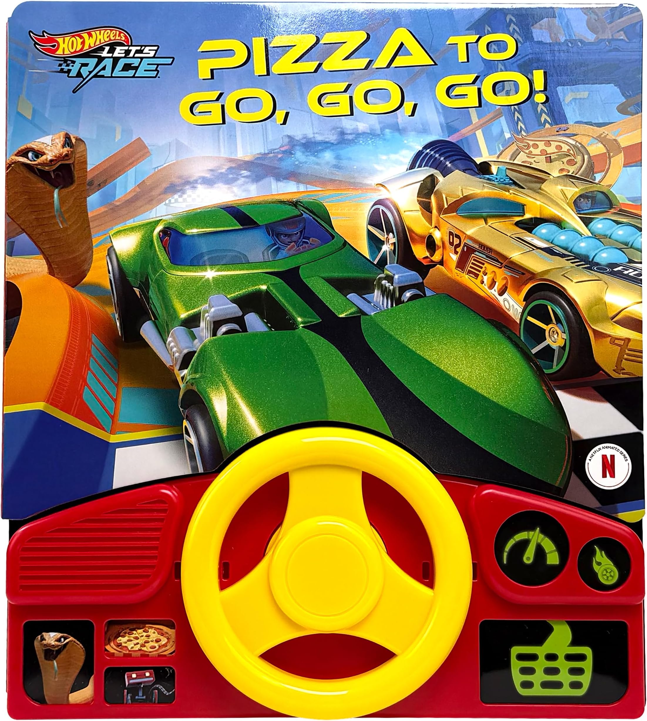Hot Wheels Let's Race - Pizza to Go, Go, Go! - Interactive Steering Wheel Sound Book - PI Kids