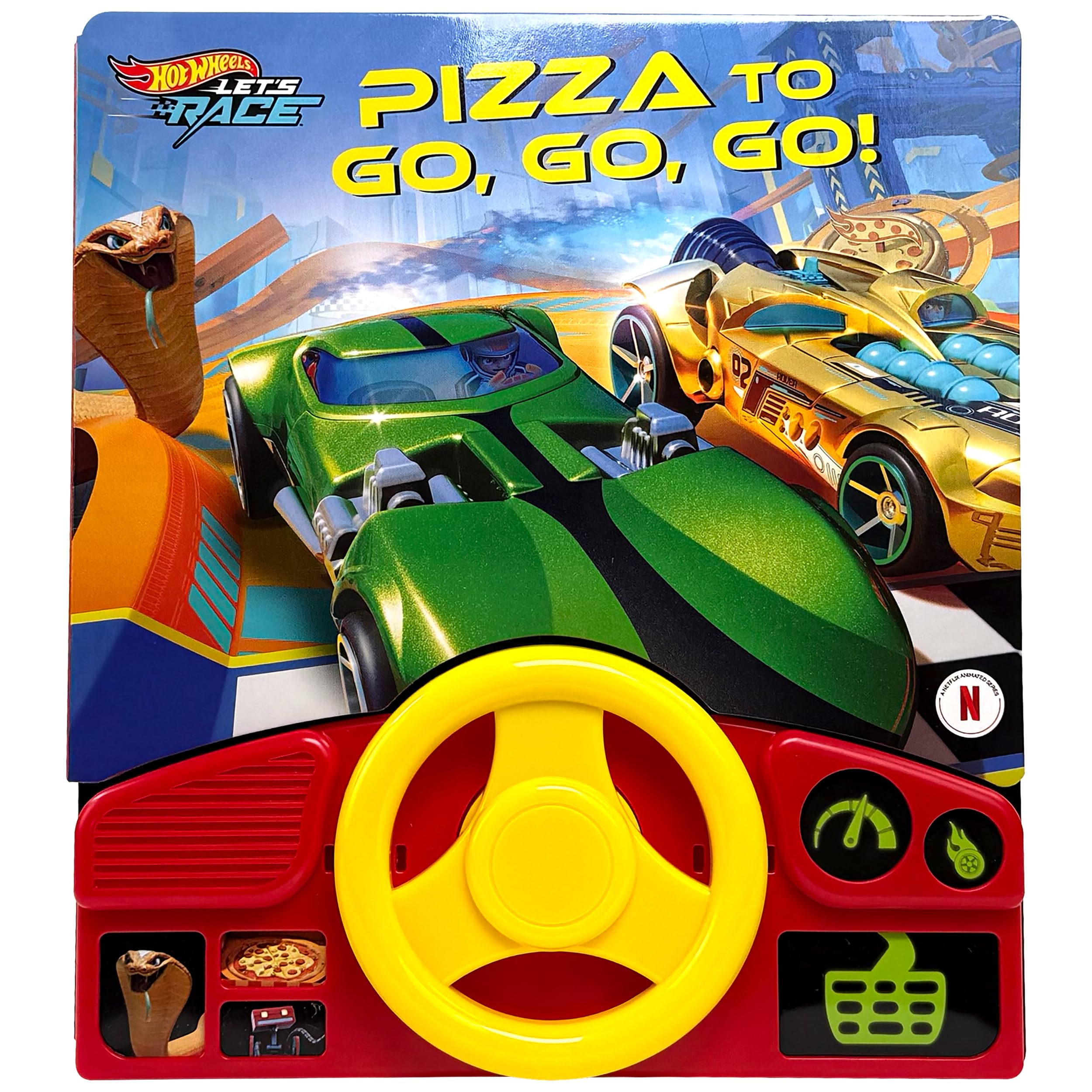 Hot Wheels Let's Race - Pizza to Go, Go, Go! - Interactive Steering Wheel Sound Book - PI Kids