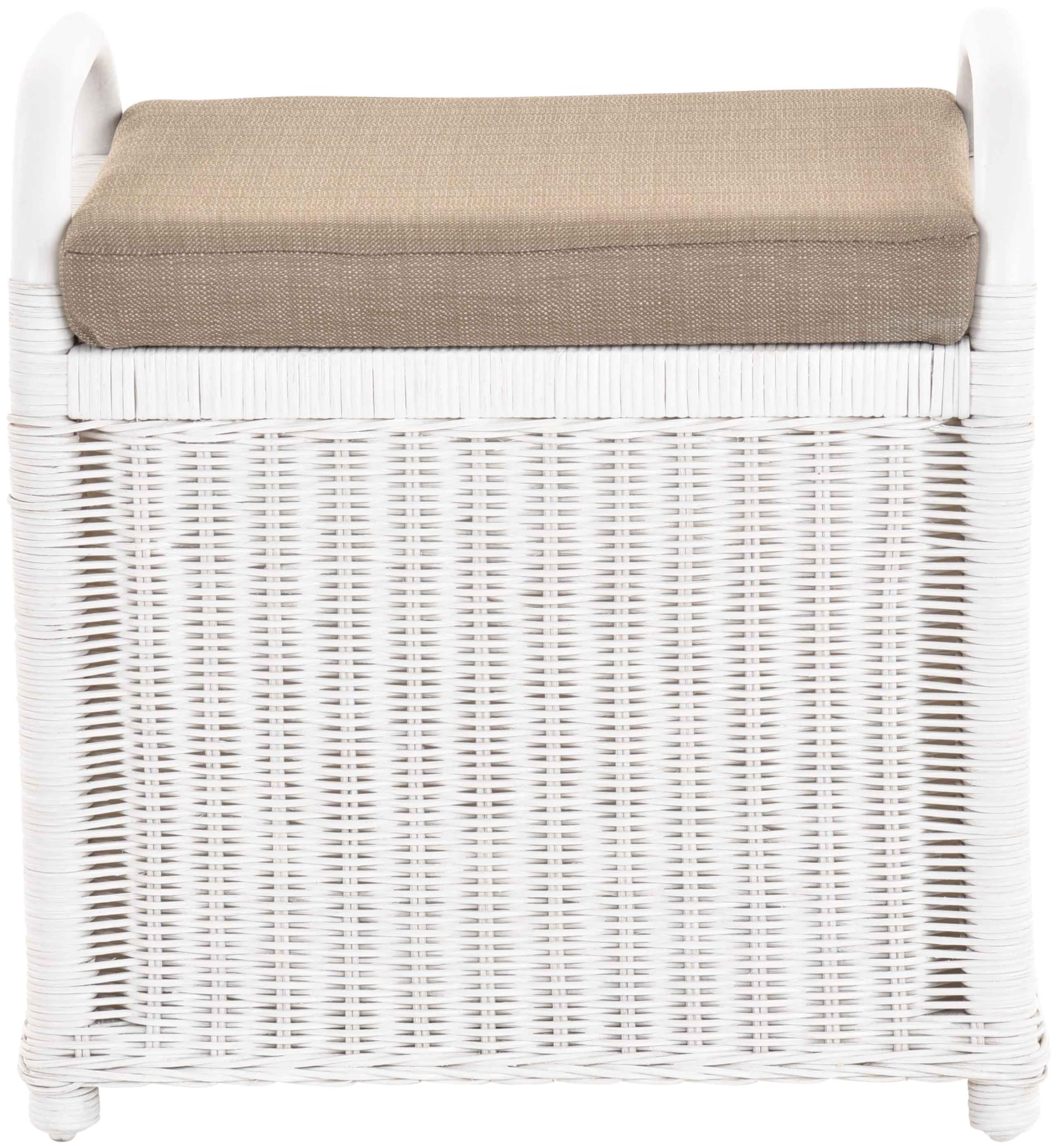 Rattan Sitzbank Sitzhocker mit Stauraum Rattanhocker mit Deckel Hocker (Weiß)