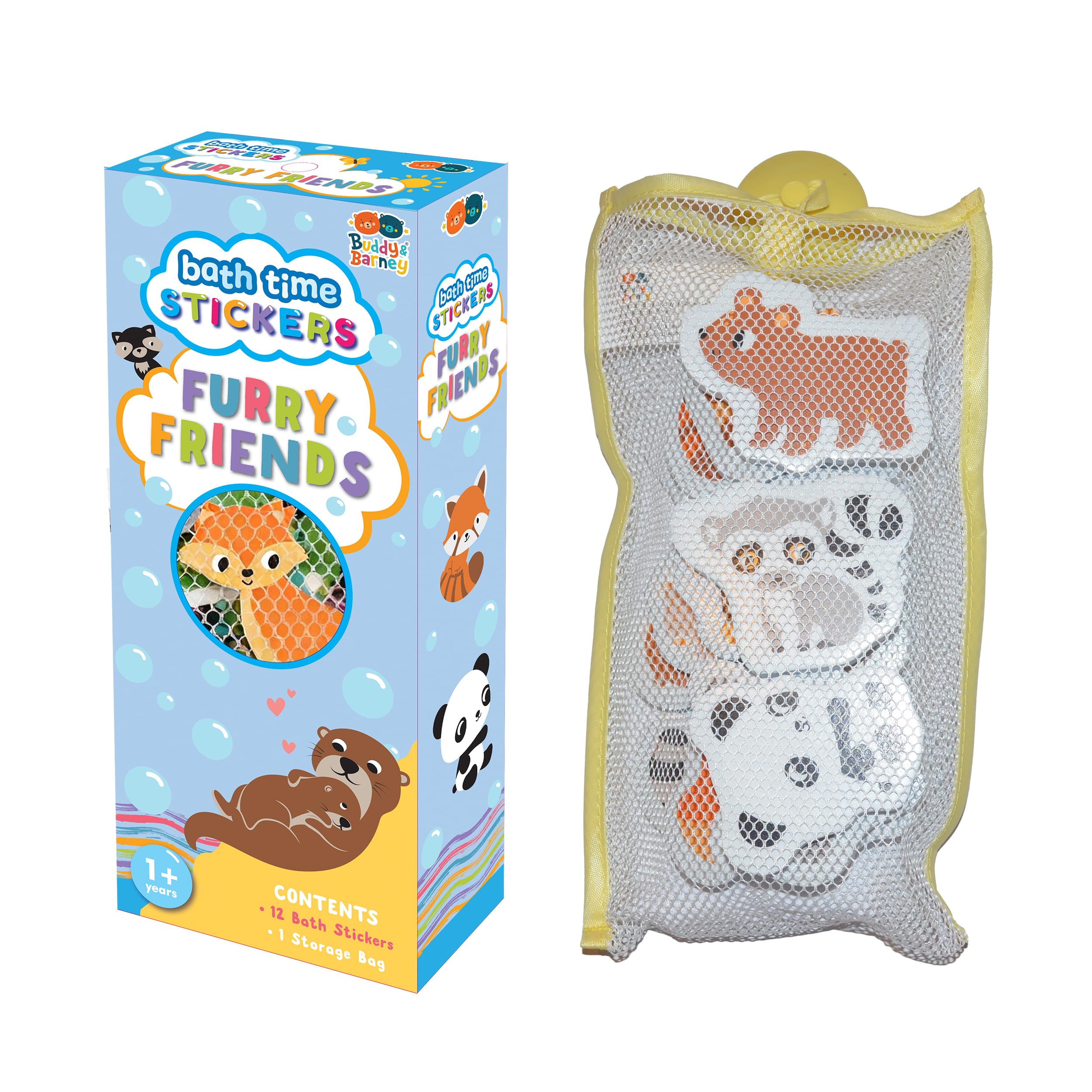 Buddy & Barney Furry Friends Bath Time Stickers for Kids – EVA Foam Animal Bath Toys, Waterproof Floating Bath Stickers for Toddlers Baby Boys Girls, Bathtub Play Set with Mesh Bag