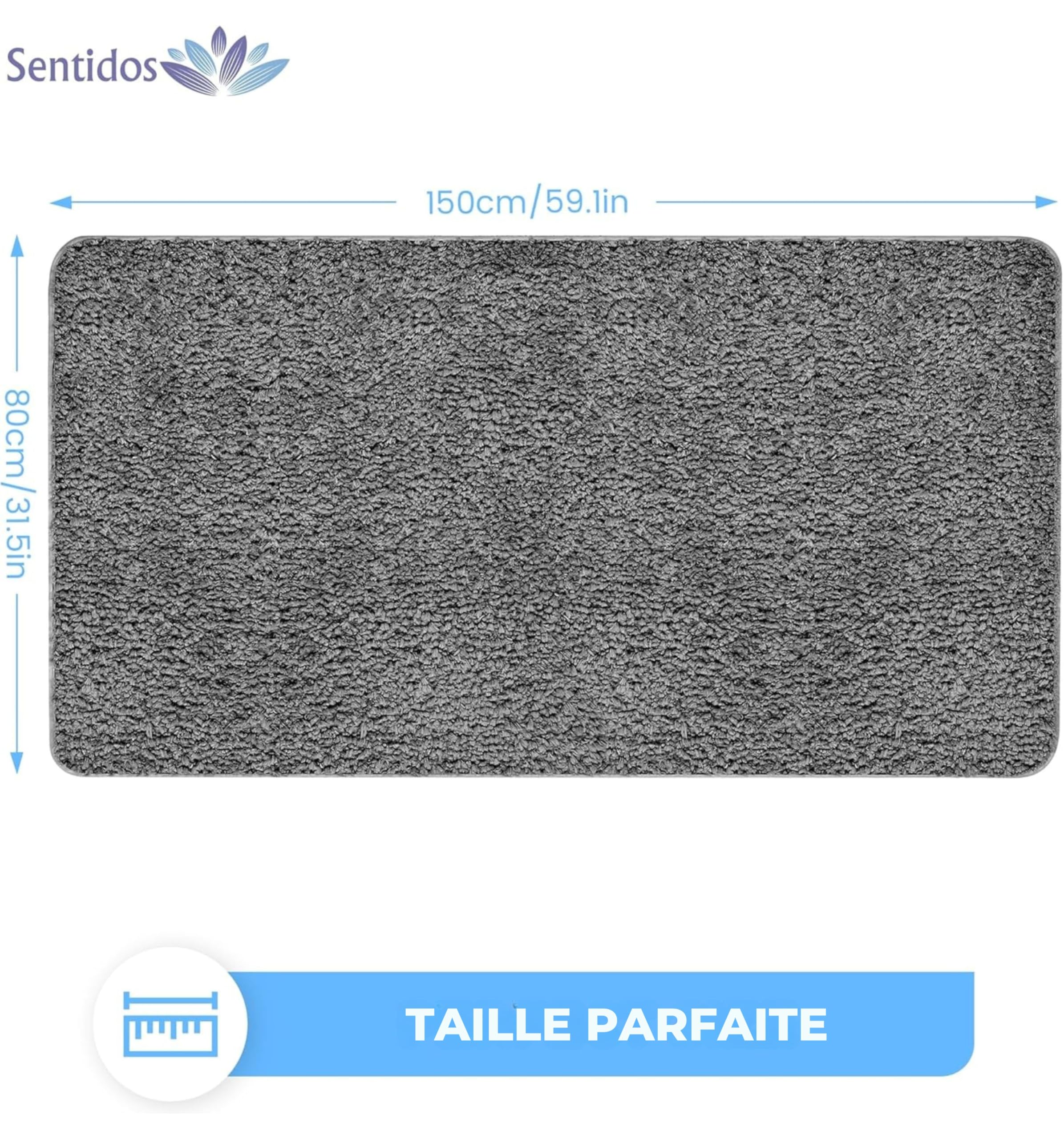 Sentidos Tapis de Bain Antidérapant Certifié Öko-Tex, Tapis de Salle de Bain en Polyester à Poils Longs, Contour en Polypropylène, Premium et Moelleux (80x150 cm) - Gris