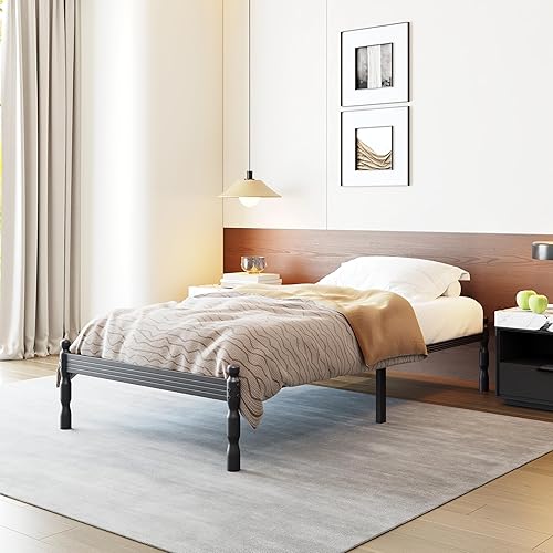 Miniatura 13 de COMASACH Base de cama resistente tamaño Queen con almacenamiento y tapón de colchón, marco de cama de metal con plataforma, no necesita somier,