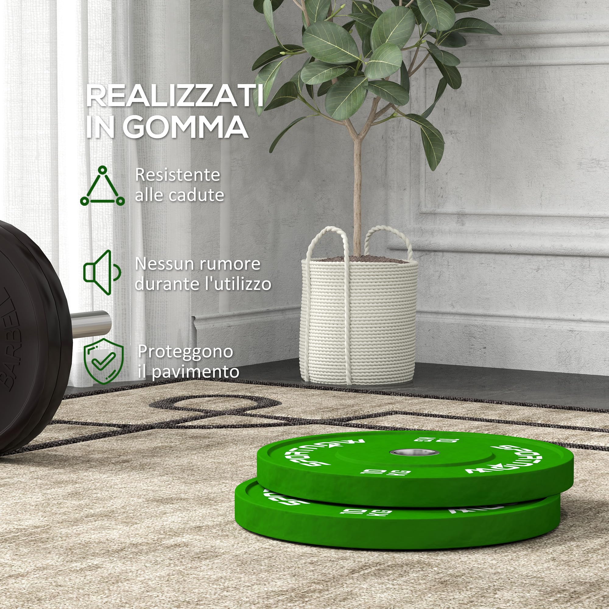 SPORTNOW Set 2 Dischi Pesi 2x5/10/20 kg in Gomma, Dischi per Palestra e Casa con Foro da 5 cm per Manubri e Bilancieri